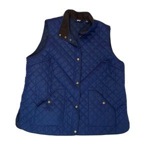 Lands End Quilted Vest Corduroy Collar Size 2X 20-22W Blue Brown Womans Packable